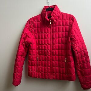 J. Crew Snowcap Down Jacket Womens  Quilted Coat  Red Full Gold zip Size S